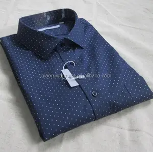 Men's Navy Blue Elegant Square Collar Dot Print Shirt