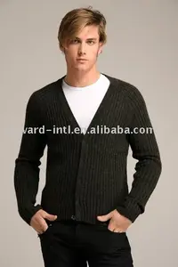 MEN'S CASHMERE/SILK V NECK CARDIGAN WITH SIDE OPENING