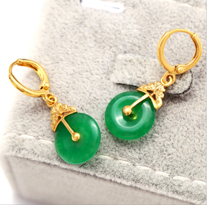 XL2029 Anting <span class=keywords><strong>Jade</strong></span> Zirkon Wanita, Perhiasan Elegan Lapis Emas 24K
