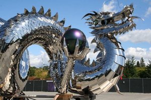 De gran tamaño decoración de jardín de acero inoxidable pulido espejo dragón chino ESTATUA PARA al aire libre - Product Image 4