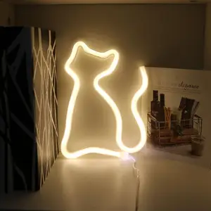 Papan Lampu Neon Kucing Bertenaga Baterai Kustom Dekorasi Perlengkapan Pesta & Festival