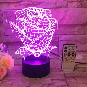 beautiful flower design acrylic 3D LED desk lamp 3d led night lamp with flowery rosey image