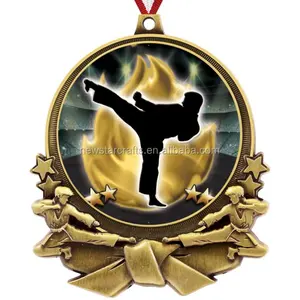 Martial blank taekwondo Action print medals and trophies with printing sticker