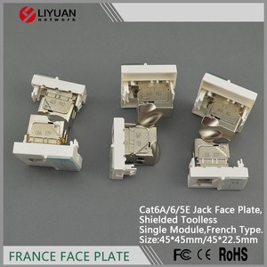 Bahasa Perancis Cat6A Toolless Keystone Jack Pelat <span class=keywords><strong>RJ45</strong></span> <span class=keywords><strong>Wall</strong></span> <span class=keywords><strong>Outlet</strong></span> 45*45Mm Keystone Jack Plate