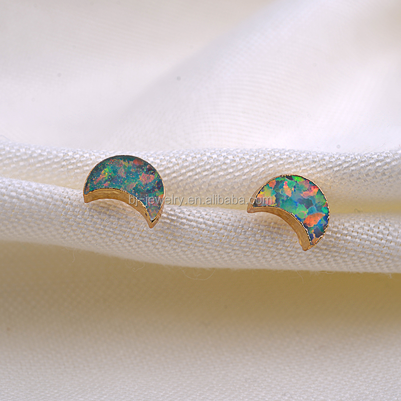 Nuevo diseño de moda Luna forma druzy piedra oro Stud mujeres pendiente joyas