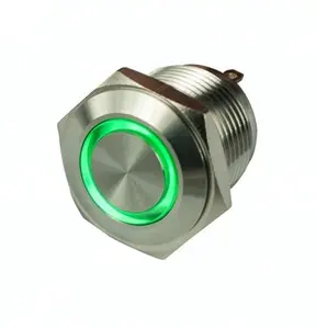 HONGJU Pulsador Interruptor de botón de metal 16MM IP65/ IP67 Círculo iluminado momentáneo Luz verde