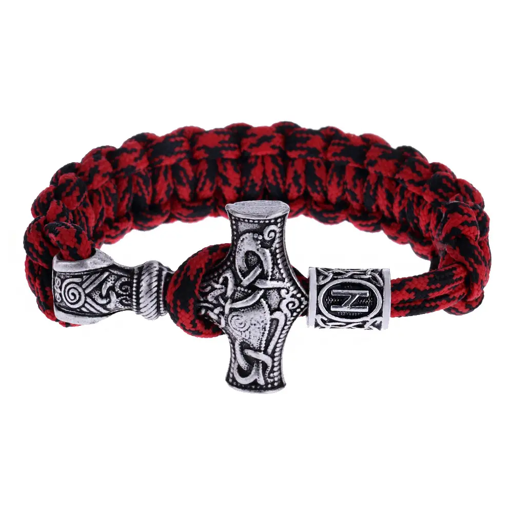 Braccialetto Paracord vichingo Thor Hammer fatto a mano all'ingrosso con Rune guerriero Tiwaz