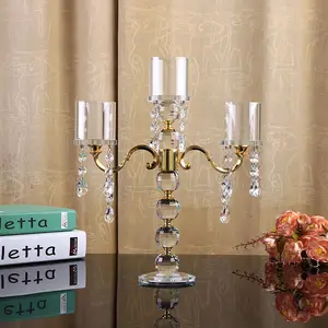 Cheap gold ball shape 3 arm crystal candelabra home decoration for sale