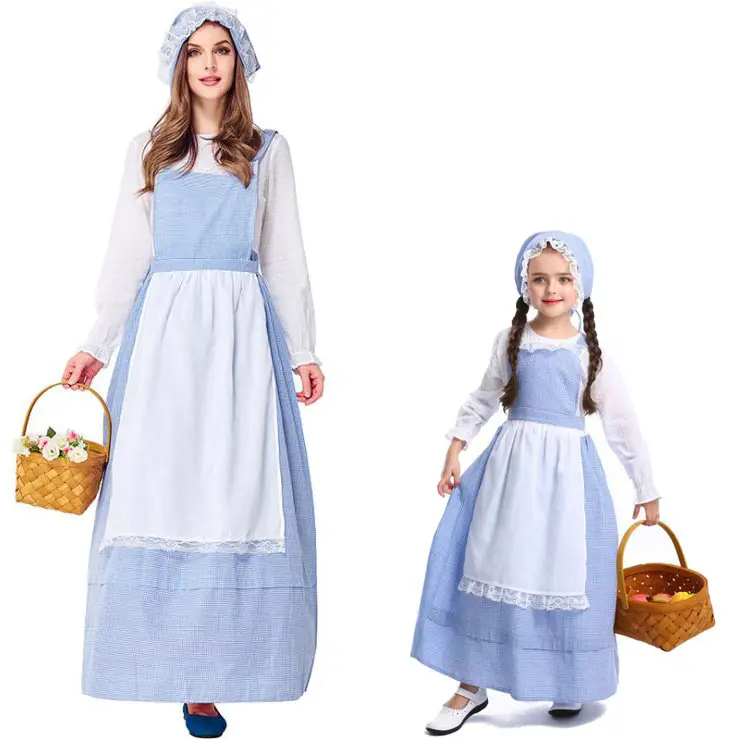 Ecowalson Women Pilgrim Dress Victorian Maid Costume withエプロン100% コットンファミリーパーティー服