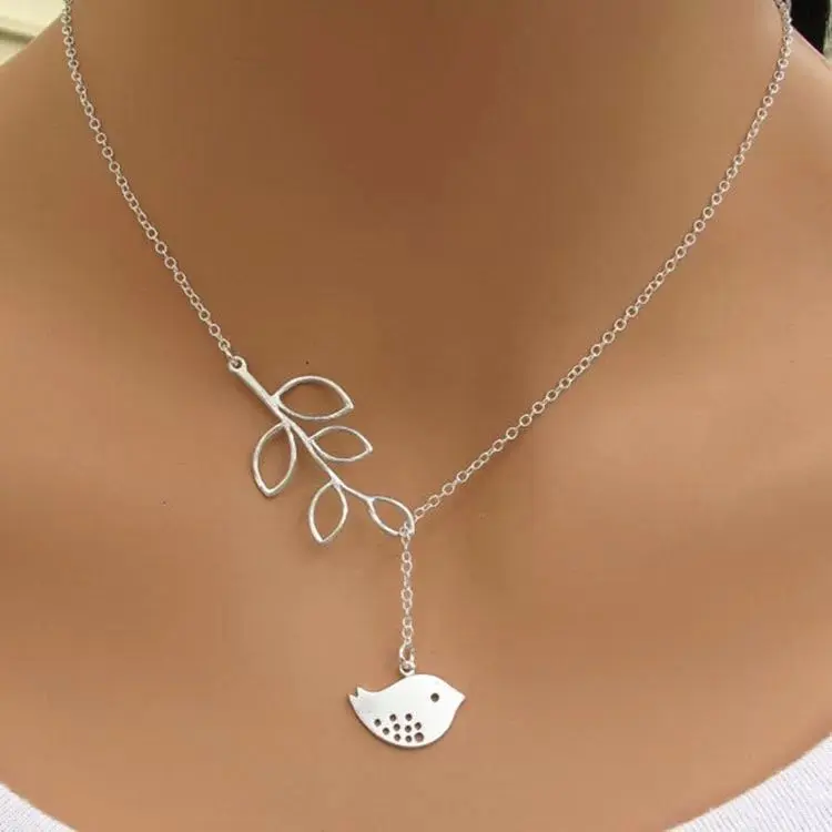 Mode Zilveren Vogel Bladeren Ketting Vrouwen Hanger Ketting