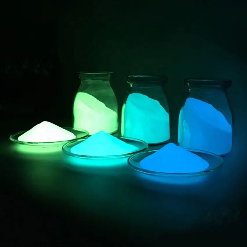 3 colores de luz UV de estroncio aluminato fotoluminiscente resplandor en el polvo de pigmento oscuro de tinta y pintura