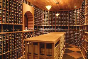 Rack armazenador de vinho comercial personalizado, prateleira de madeira sólida antiga para armazenamento de vinho em casa de luxo
