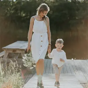 माँ और बेटी पोशाक माँ बेटे संगठन 100% कपास मलमल कपड़े