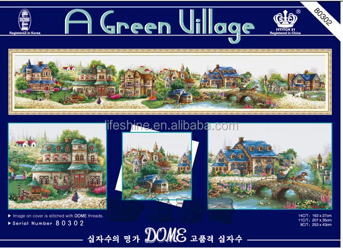 ''Green village'' dome ponto cruz, kit de ponto cruz, kit de bordado diy