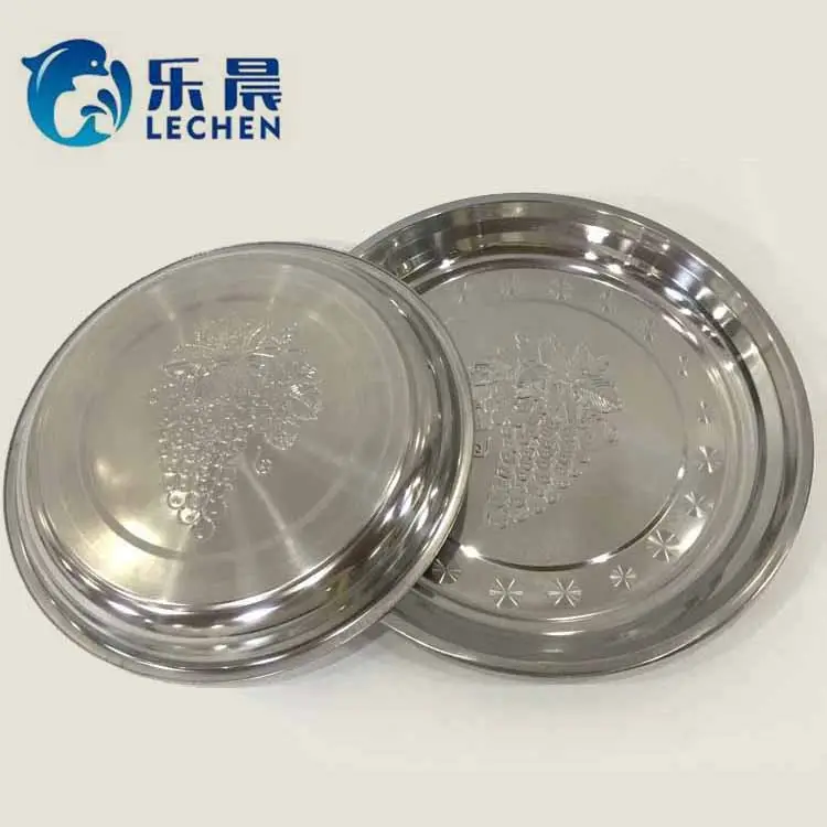 28cm-65cm Stainless Steel Plate Tray Round Food Fruit Plate Indian Serving Grape Pattern Metal Plate Dish