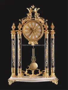 Couronne royale sur le dessus, décoration de maison de Style italien, Bronze plaqué or 24K, horloge de Table en cuivre moulé