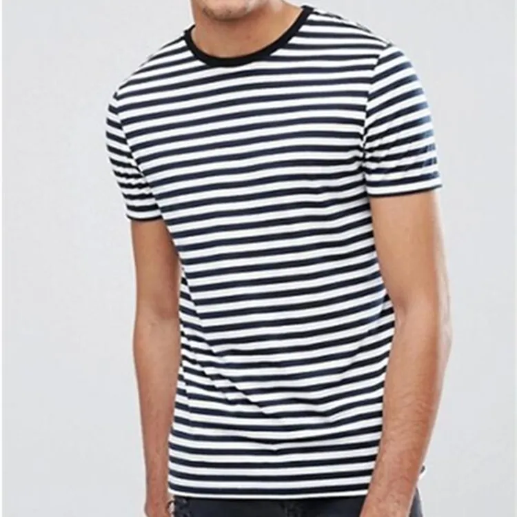 OEM China wholesale black and white striped print men's t shirt