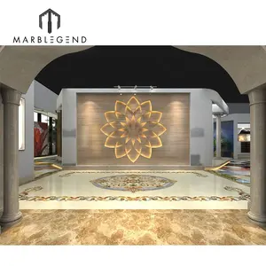 Private custom villa marble waterjet medallion flooring Lotus travertine beige feature wall marble