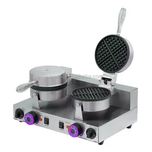 Commercial electric double plate 2 shapes dual waffle baker machine