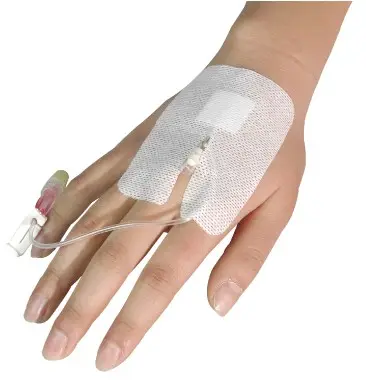 Vendaje de fijación con cánula IV para uso hospitalario o clínico, con película transparente para heridas
