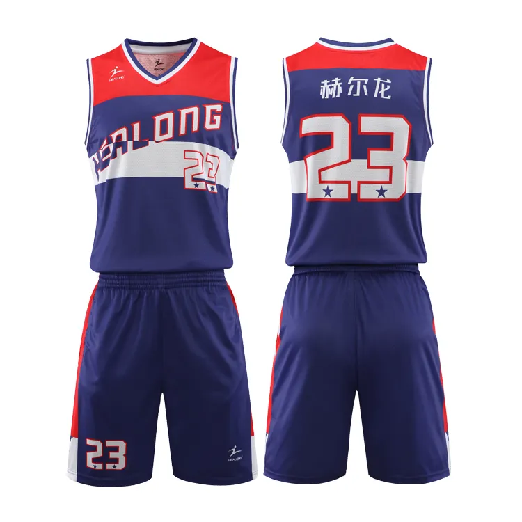 HEALONG custom sublimation printing basketball jersey design latest basketball jersey uniform design color blue