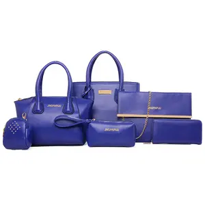 China fornecedor de moda festa casual senhoras designer sacos de couro PU mulheres bolsa saco de mão define 6 peça