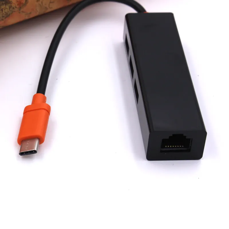 3 port USB 3.1 tip C HUB RJ45 Lan kartı Ethernet ağı ve cep telefonu USB-C