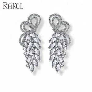 RAKOL Bông Tai Pha Lê Vàng Hồng Sặc Sỡ Bạc Sang Trọng EP231 Bông Tai Lủng Lẳng Đá CZ Zircon Trang Sức Đám Cưới