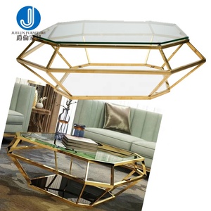 Mesa de centro de cristal de acero inoxidable, muestra gratuita de muebles para el hogar y la sala de estar, sin círculo plegado, <span class=keywords><strong>metal</strong></span> dorado - Product Image 3