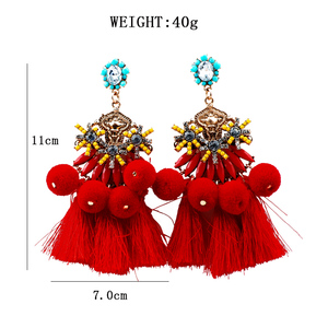 Delle Donne del commercio all'ingrosso Grande pompon Seme Giallo in Rilievo Filo rosso Palla Nappa Orecchino in Tumblr Gioielli - Product Image 5
