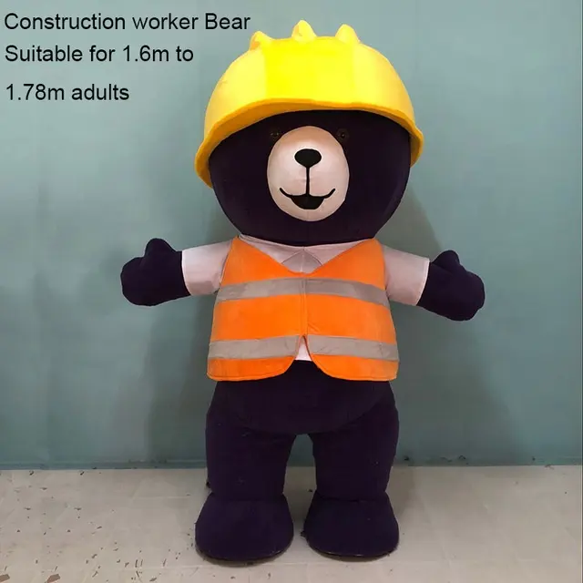 Funtoys Inflatable Construction Worker Bear Mascot Costume