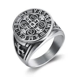 Custom design catholic jewelry Christian cross rings Faith Christian style black 316L stainless steel eternity women men