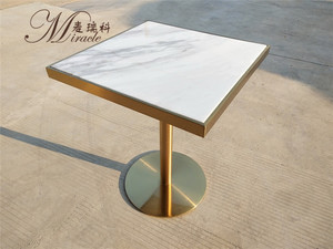 Mesa de Comedor Moderna de Acero Inoxidable Dorado con Cubierta de Mármol Cuadrada para Cafetería - Product Image 4