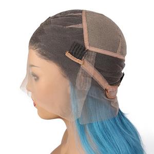 Al por mayor Ombre largo y sedoso peluca recta con el pelo del bebé indetectable azul Color pelucas delanteras de encaje - Product Image 5