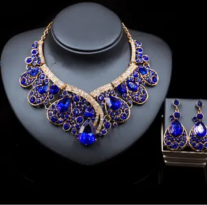 fashion jewelry sets big stone zirconia statement necklace earrings costume jewelry