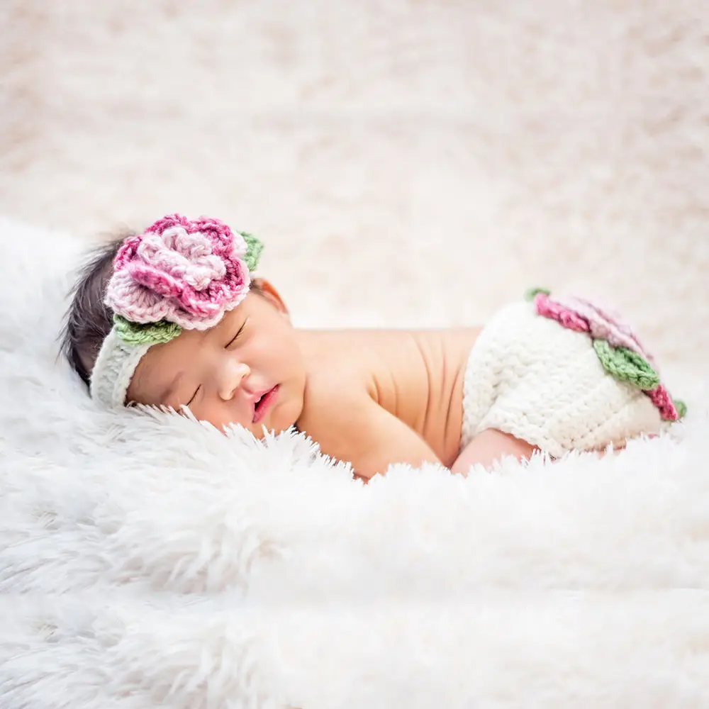 卸売写真小道具衣類手織り白い大きな花幼児百日女の赤ちゃん写真小道具