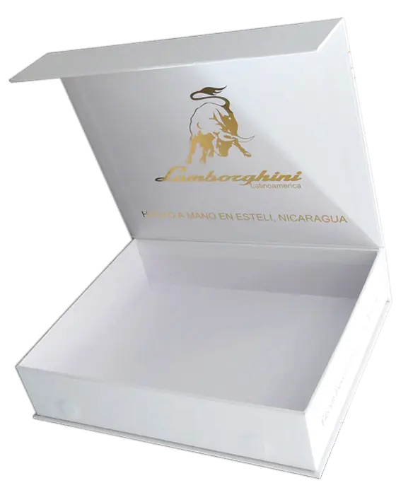 Boîte-cadeau à couvercle magnétique rigide en papier blanc de qualité supérieure avec logo doré, coffret cadeau essentiel pour bébé, emballage