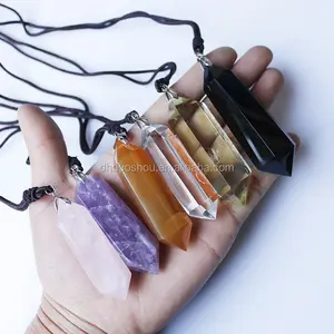 natural six sides double terminated quartz crystal point stone pendants dropship