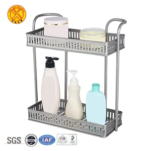 China supplier no drilling aluminium standing 2 tiers bathroom kitchen storage rack