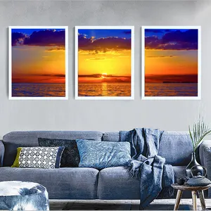 Outside Wall Art Wrapped HD Beach Sunset Ocean Waves Canvas Prints Wall Art Painting Large