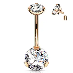 Ensemble de broches de Piercing en titane pour corps fileté à l'intérieur, anneau de nombril Cz G23 Piercing anneau de ventre en titane Zircon, offre spéciale