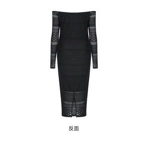 Venta caliente señoras elegante negro manga larga vestido ajustado - Product Image 3