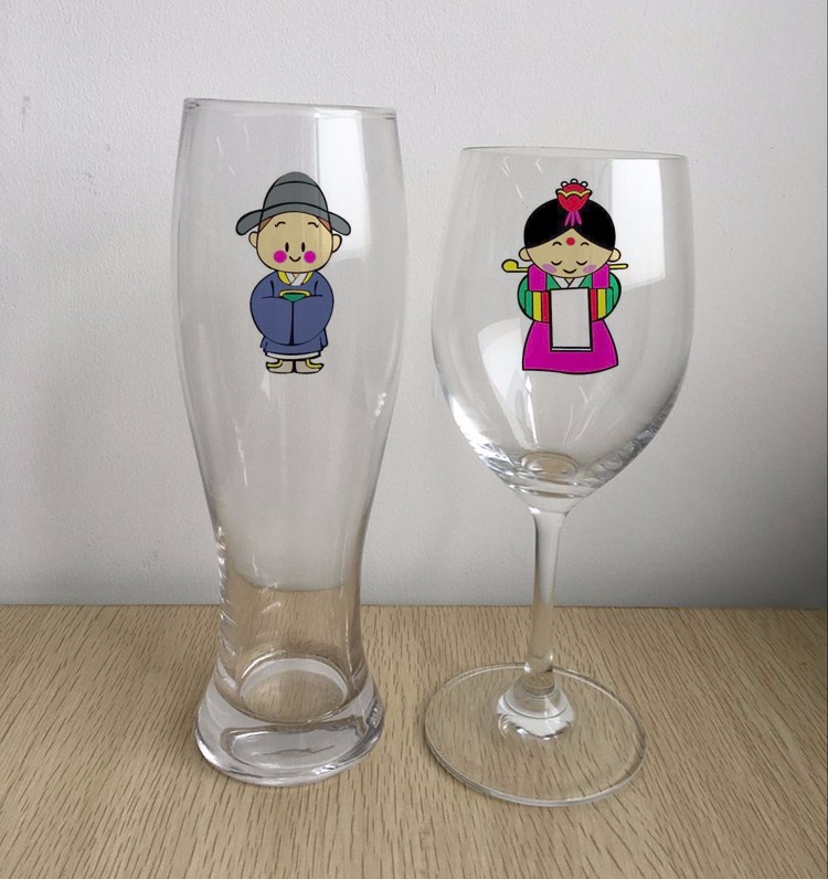 Mr Beard Mrs Lip beer glass and wine glass,Wedding couple glasses.