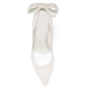 <span class=keywords><strong>Tacchi</strong></span> Alti di Lusso da Donna in Raso Bianco con Fiocco, Scarpe da Sposa Eleganti di Alta Qualità - Product Image 4