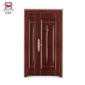 Puerta de Seguridad de Acero con Diseño de Doble Hoja de Madera de Teca, Hojas Desiguales, para Uso en Diseño Exterior, Gran Oferta - Product Image 3