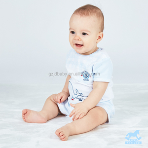 Luvena Fortuna 2 unids bebé NIÑOS 2 sola pieza 100% algodón color azul camiseta y Short Set H9598 bebé para mayor orden - Product Image 4