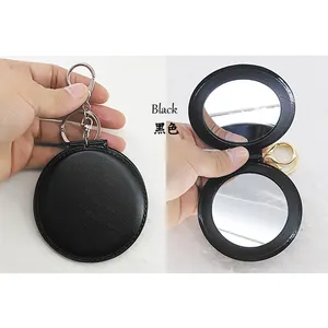 Wholesale Cheap Promotional Gift Blank Black Colour Pocket PVC Leather Mirror Keychain In Stock