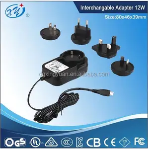 12 W staccabile plug adater con 12 V 1A, 24 V 0.5A, 5 V 2A uscita