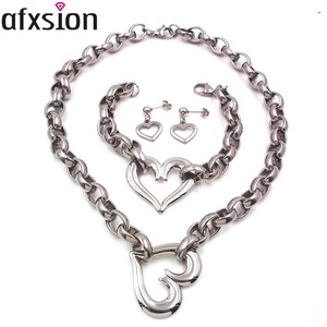 AFXSION新しいステンレス鋼ジュエリーセットチャームラブハートネックレスイヤリングブレスレット - Product Image 3