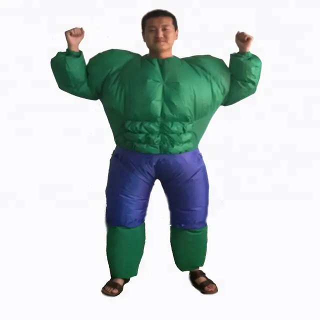 Traje inflable divertido para Halloween, disfraz de Hulk para hombre musculoso verde para adulto, venta al por mayor